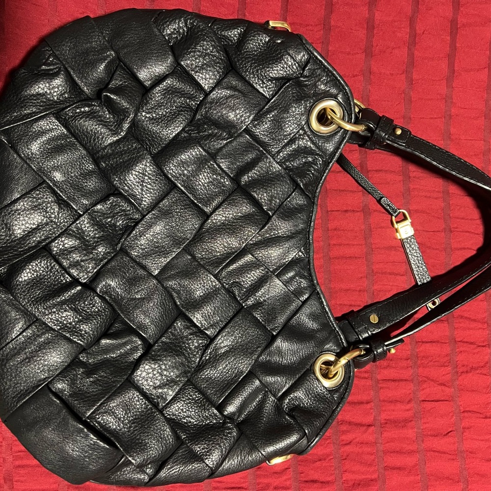 Cole Haan Black Leather Woven Tote Bag